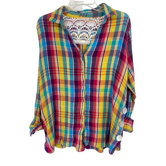 Soft Surroundings plaid  cotton Button Down tunic  top - Picture 1 of 6